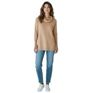 Magaschoni Womens Cashmere Cowlneck Tunic Sweater Tan XS Quiet Luxury Minimalist